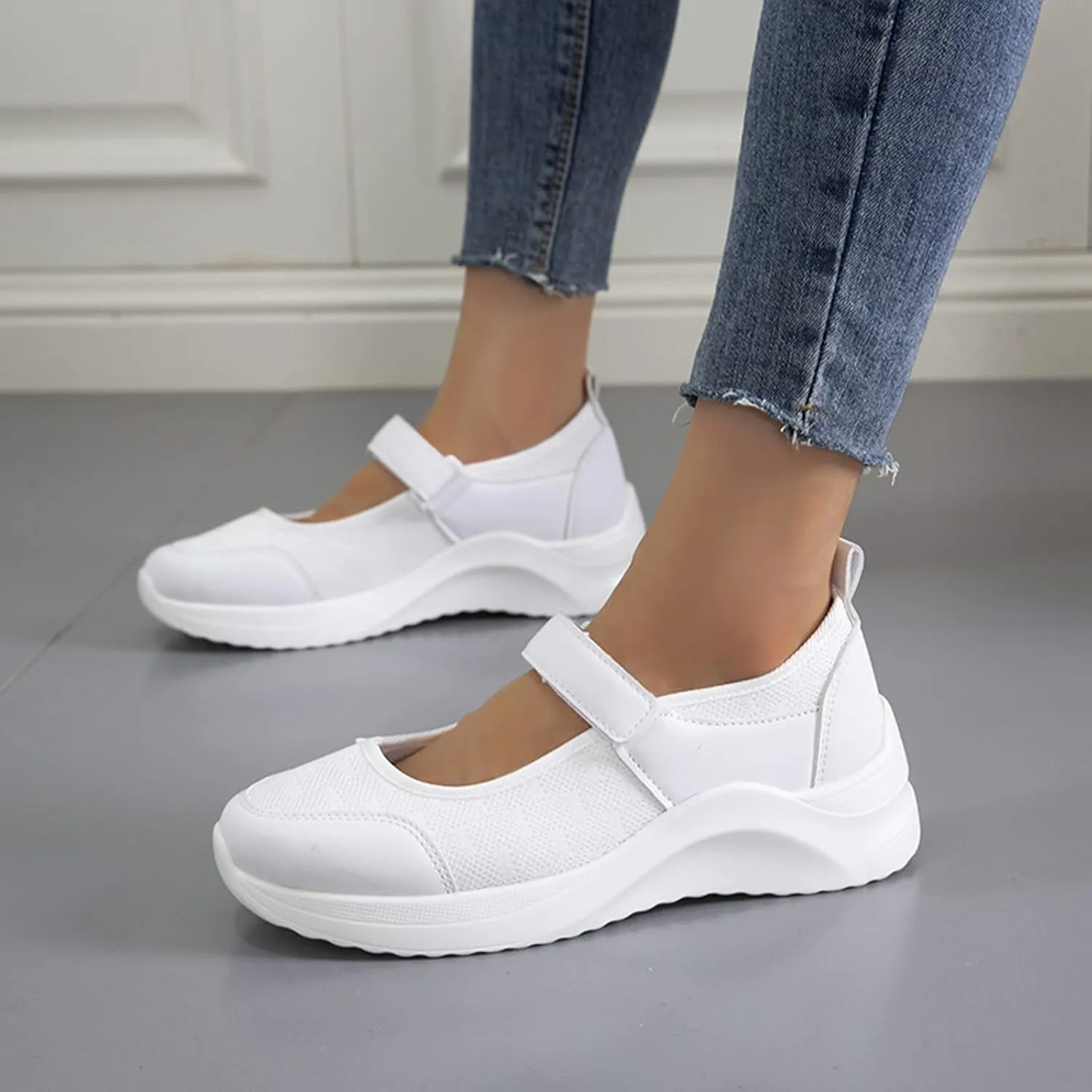 Breathable Fashion Sneakers for Women Outdoor Casual Fitness Shoes Soft Woven Hook and Loop Shoes Elderly Shoes