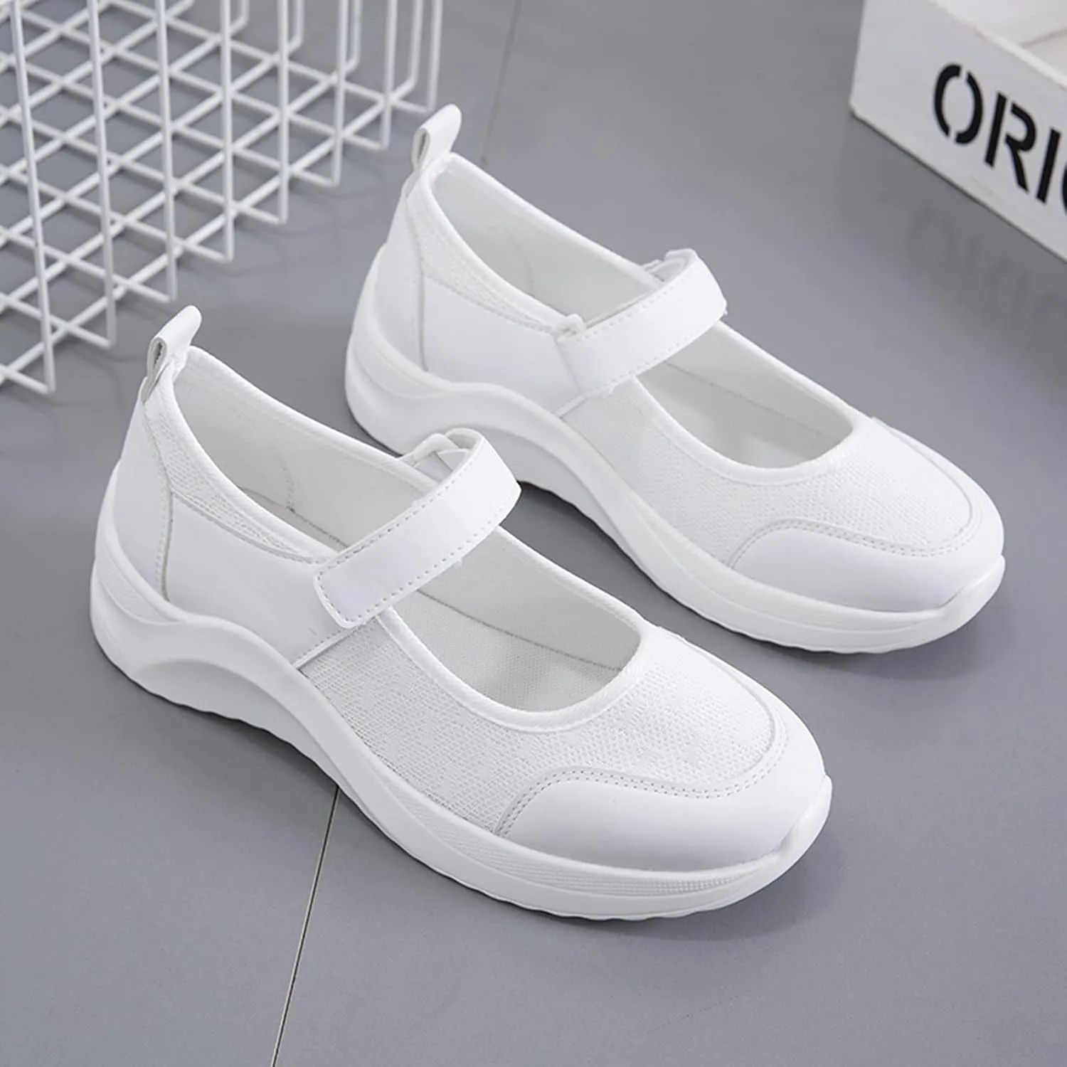 Breathable Fashion Sneakers for Women Outdoor Casual Fitness Shoes Soft Woven Hook and Loop Shoes Elderly Shoes