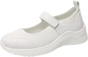 Breathable Fashion Sneakers for Women Outdoor Casual Fitness Shoes Soft Woven Hook and Loop Shoes Elderly Shoes