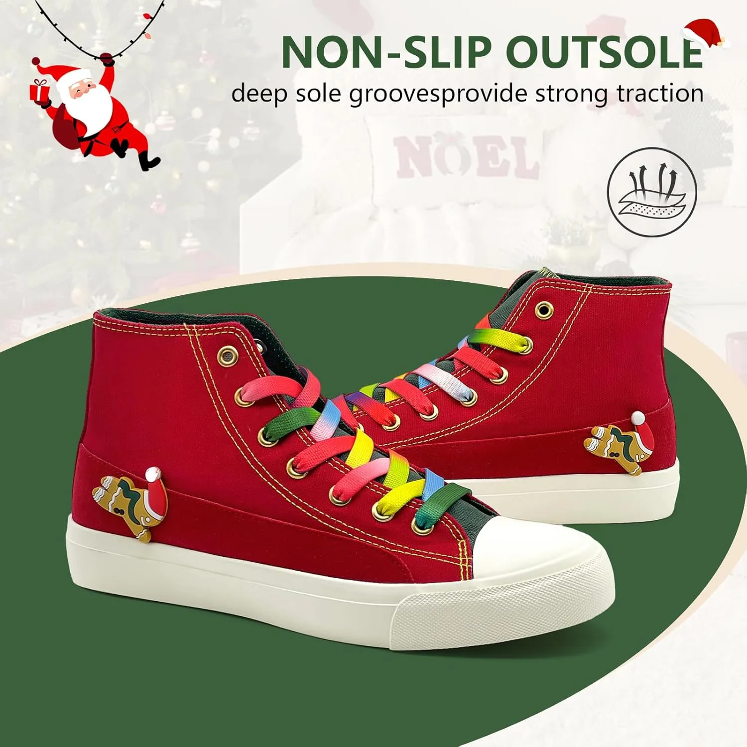 Canvas Shoes for Women Men Sneakers Fashion High Low Tops Christmas Shoes Classic Casual Tennis Running Walking Santa Shoes Unisex