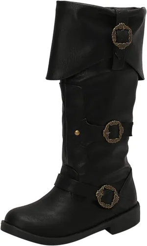 Cathalem Mid Calf Boots for Women Vintage Foldover Pirate Costume Boots Goth Buckle Strap Leather Boots Stylish Cosplay Shoes