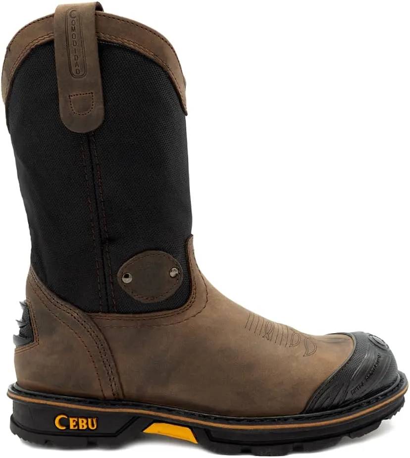 CEBU Men's HL200 Steel Toe Work Boots - heavy duty, breathable, oil and acid resistant, perfect for warehouse, utilities, manufacturing, plumbing and more, 10" Pull On