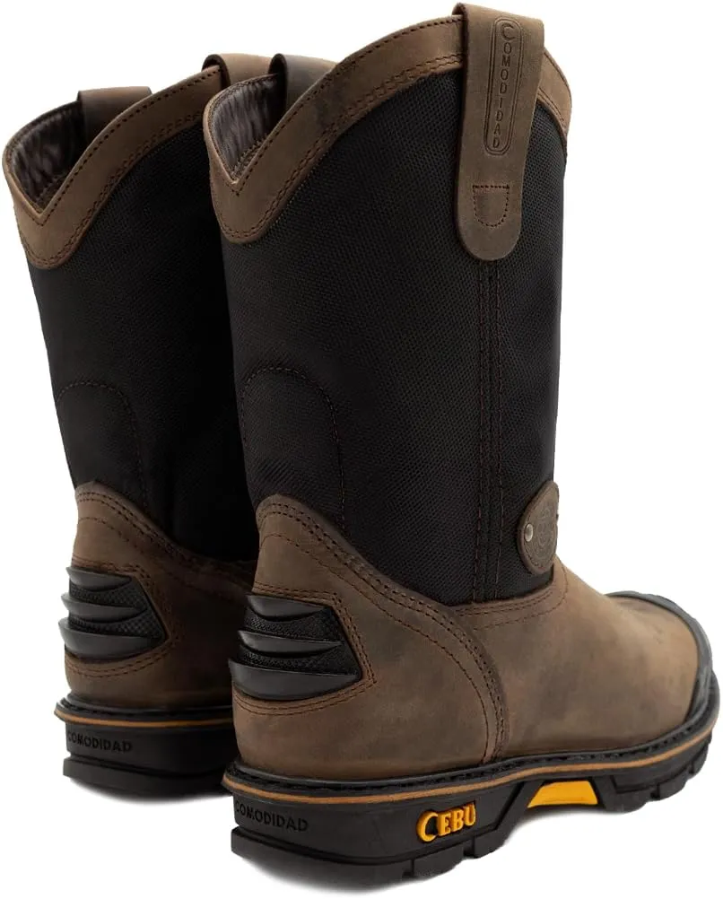 CEBU Men's HL200 Steel Toe Work Boots - heavy duty, breathable, oil and acid resistant, perfect for warehouse, utilities, manufacturing, plumbing and more, 10" Pull On
