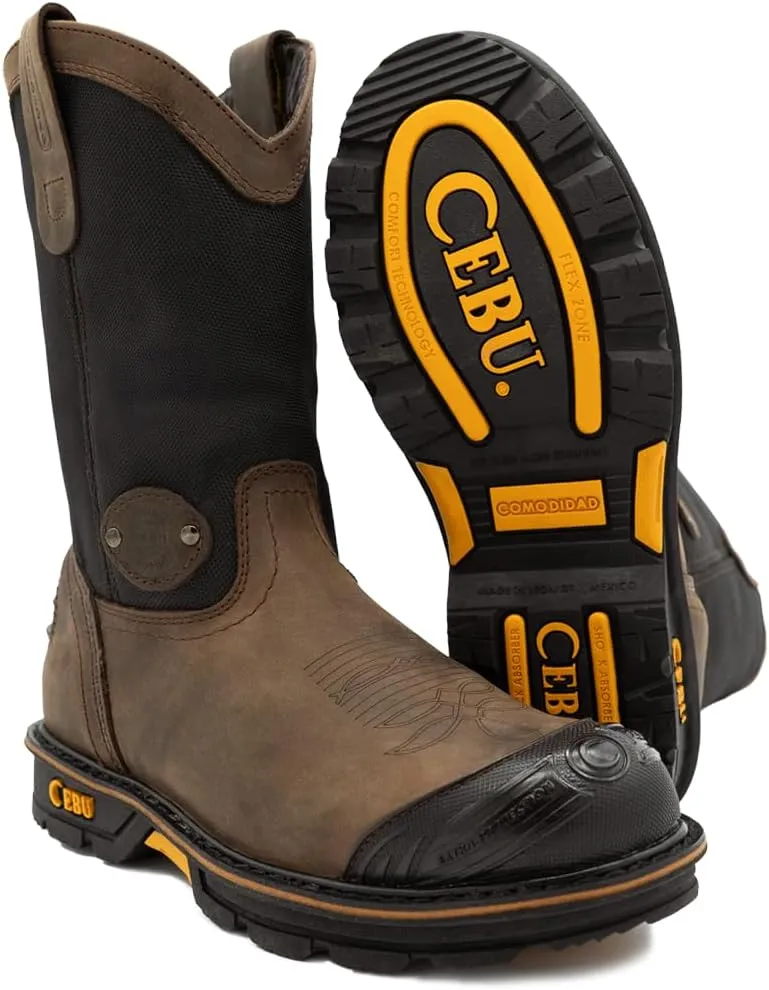 CEBU Men's HL200 Steel Toe Work Boots - heavy duty, breathable, oil and acid resistant, perfect for warehouse, utilities, manufacturing, plumbing and more, 10" Pull On