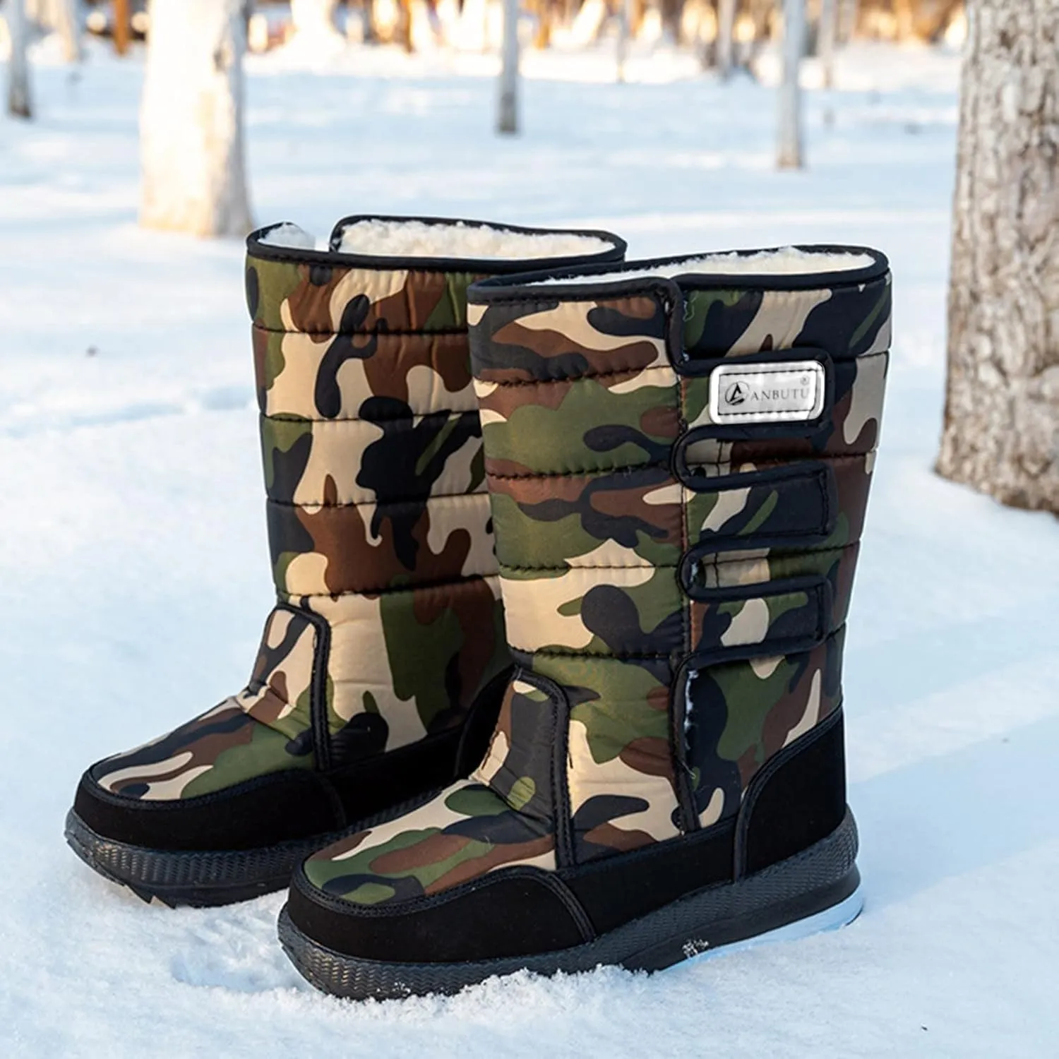 Cold Proof Snow Boots for Men and Women Non Slip Thick Bottom Boots Water Proof Fleece Lined Warm Mid Calf Boots