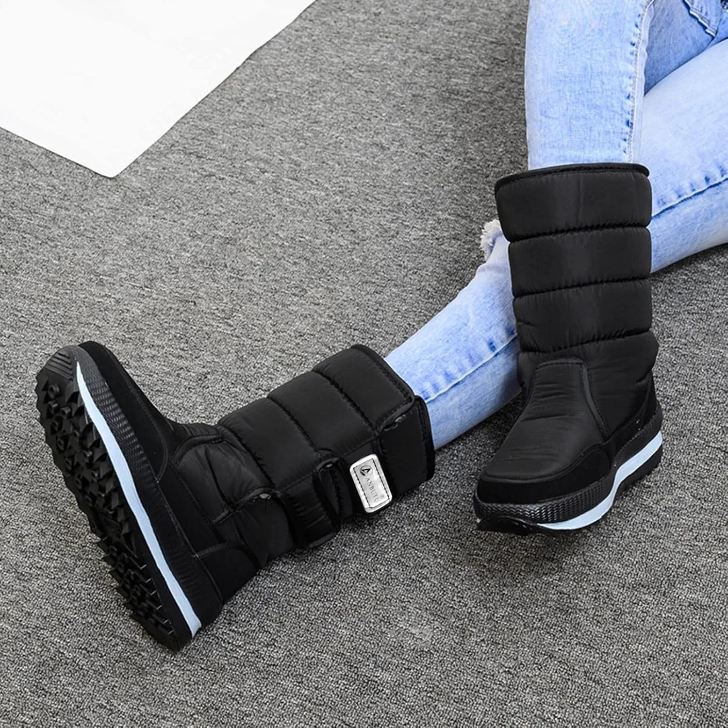 Cold Proof Snow Boots for Men and Women Non Slip Thick Bottom Boots Water Proof Fleece Lined Warm Mid Hardcore Shoes