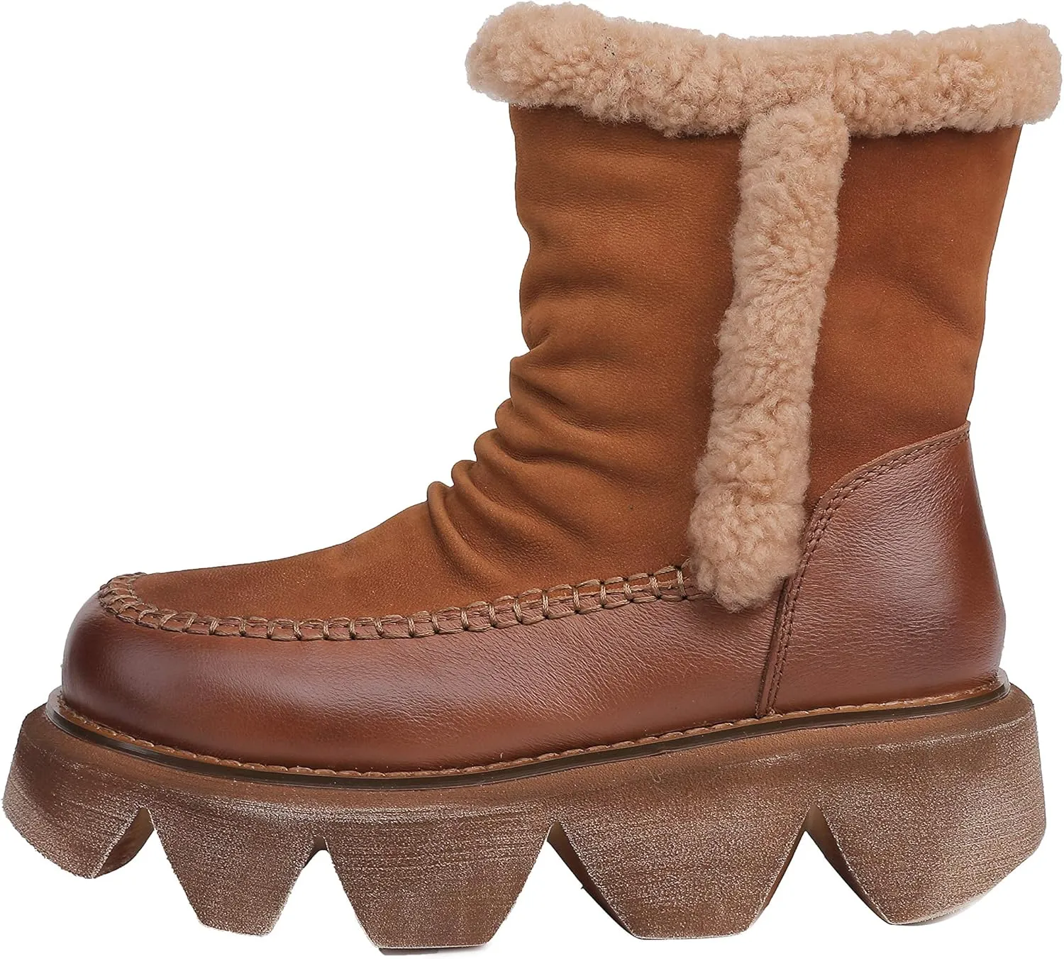 CrazycatZ Womens Leather Snow Boots Platform Leather snow Boots