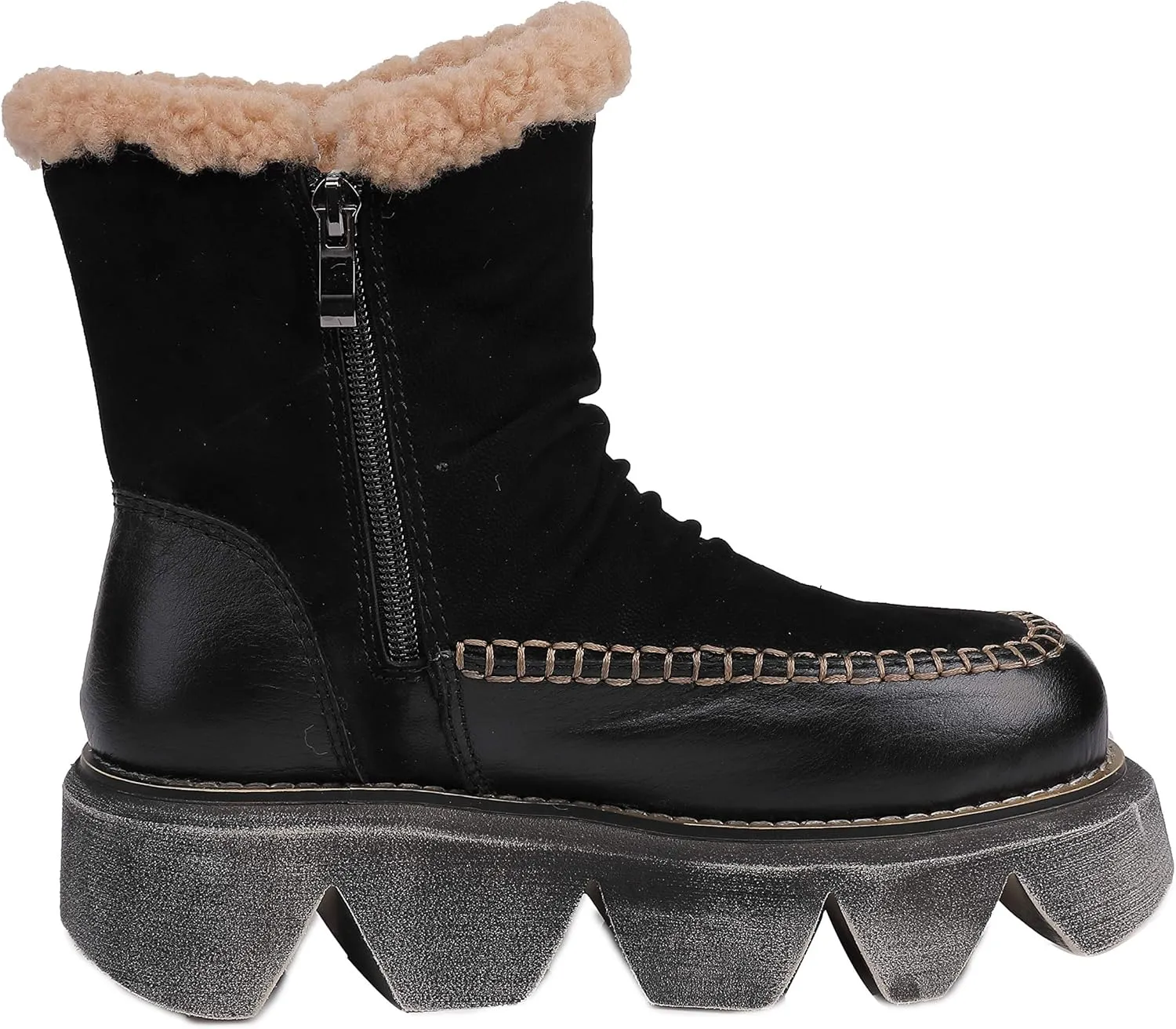 CrazycatZ Womens Leather Snow Boots Platform Leather snow Boots