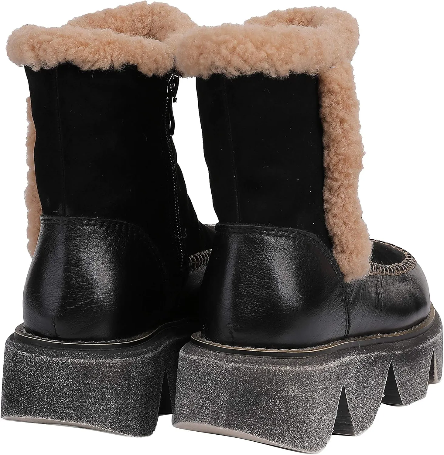 CrazycatZ Womens Leather Snow Boots Platform Leather snow Boots