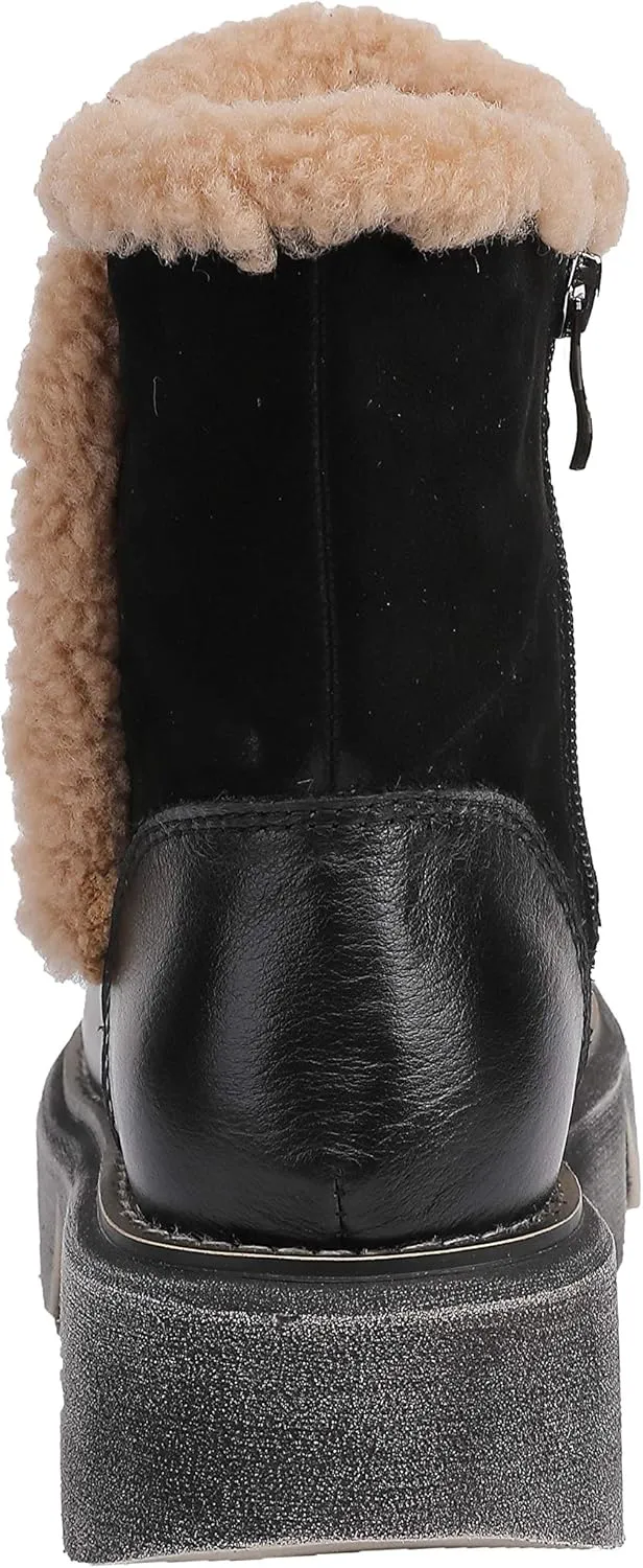 CrazycatZ Womens Leather Snow Boots Platform Leather snow Boots