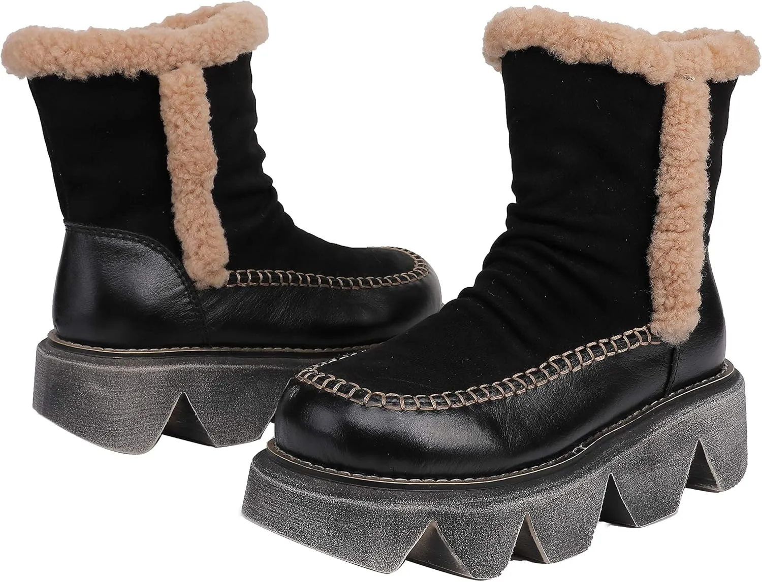 CrazycatZ Womens Leather Snow Boots Platform Leather snow Boots