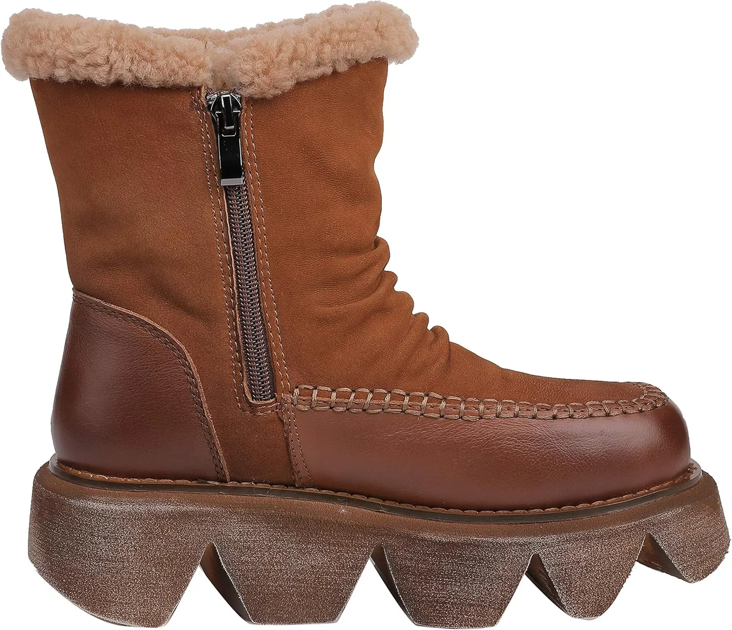 CrazycatZ Womens Leather Snow Boots Platform Leather snow Boots