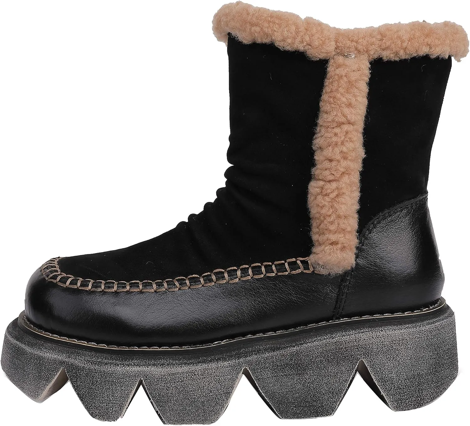 CrazycatZ Womens Leather Snow Boots Platform Leather snow Boots