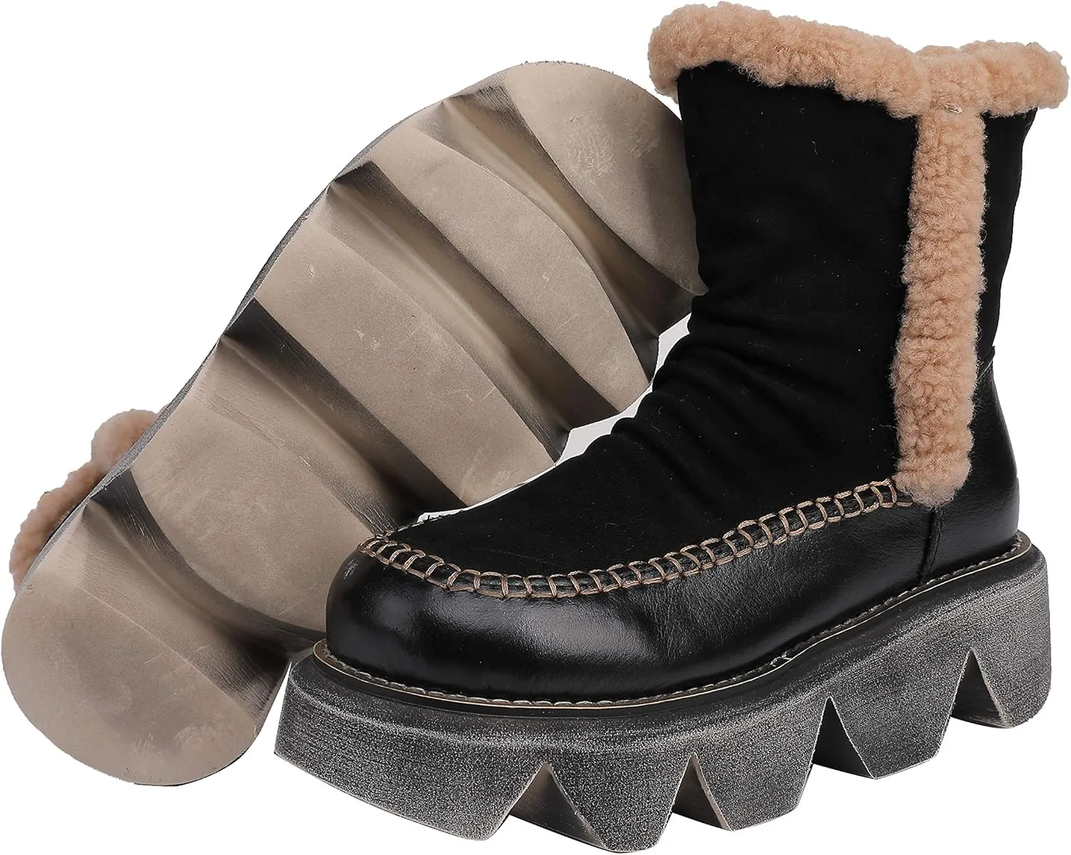 CrazycatZ Womens Leather Snow Boots Platform Leather snow Boots