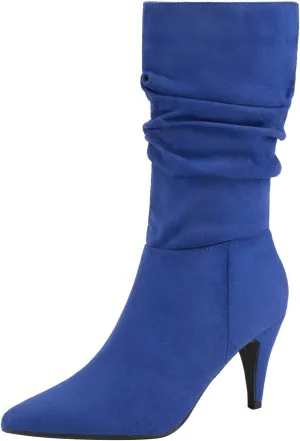 DREAM PAIRS Women's High Heel Mid Calf Boots Slouchy Pointed Toe Fall Boots