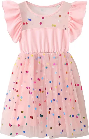 Dutebare Girl Tutu Dress Ruffle Sleeve Toddler Tulle Dresses Cute Princess Party Sundress