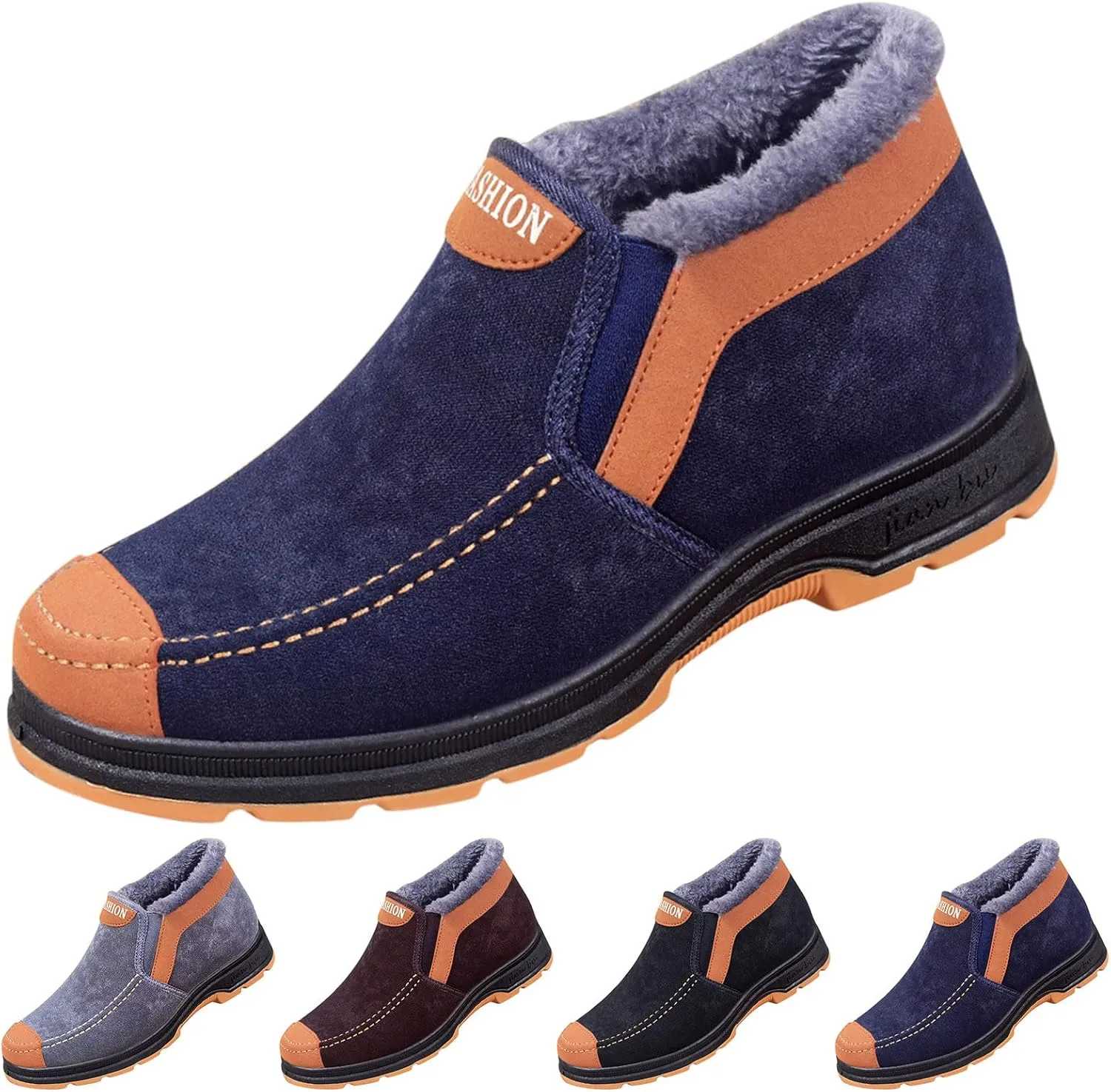 Fashion Snow Boots for Men Comfort Slip On Winter Boots Non Slip Walking Boots Fleece Lined Insulated Boots