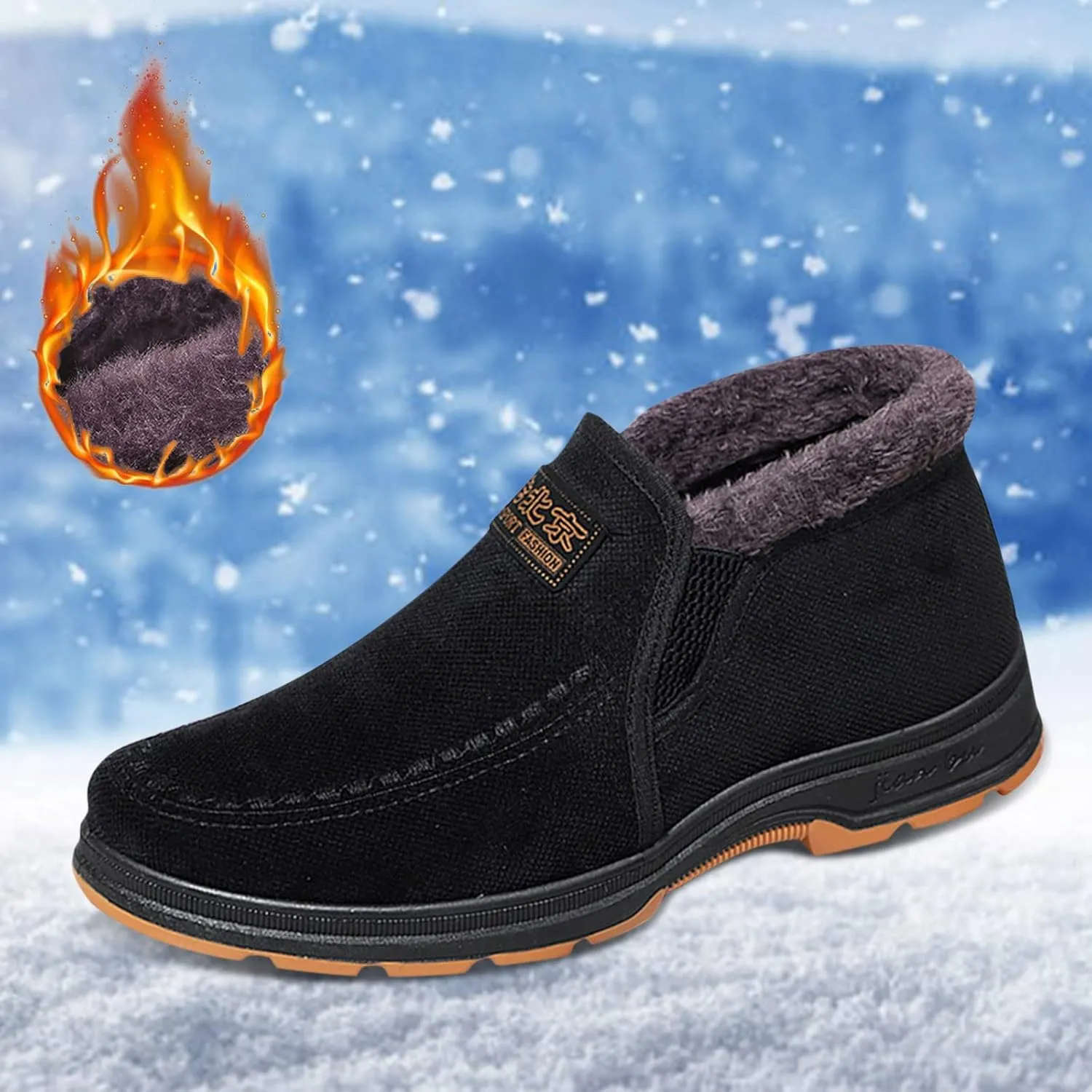 Fashion Snow Boots for Men Comfort Slip On Winter Boots Non Slip Walking Boots Fleece Lined Insulated Boots