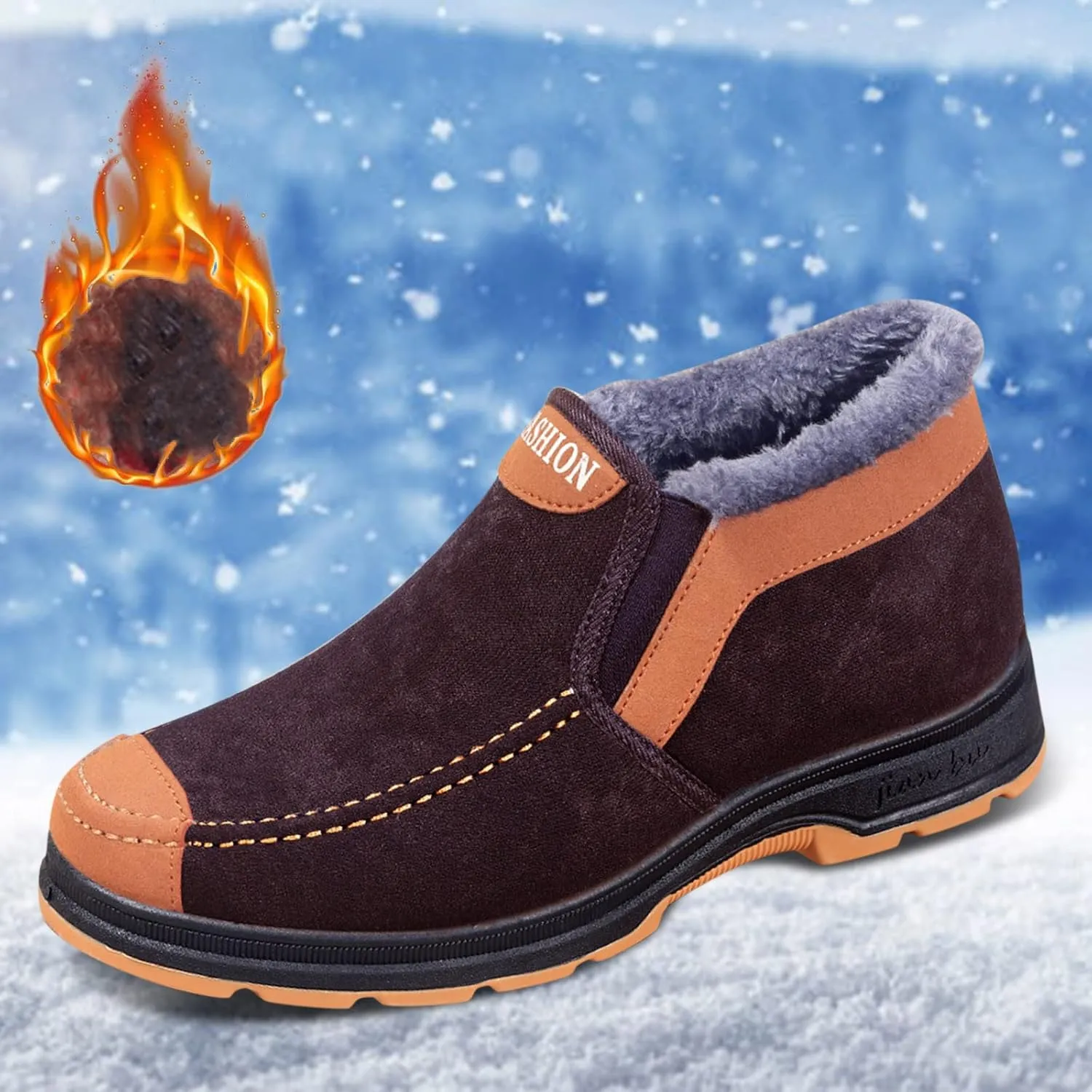 Fashion Snow Boots for Men Comfort Slip On Winter Boots Non Slip Walking Boots Fleece Lined Insulated Boots