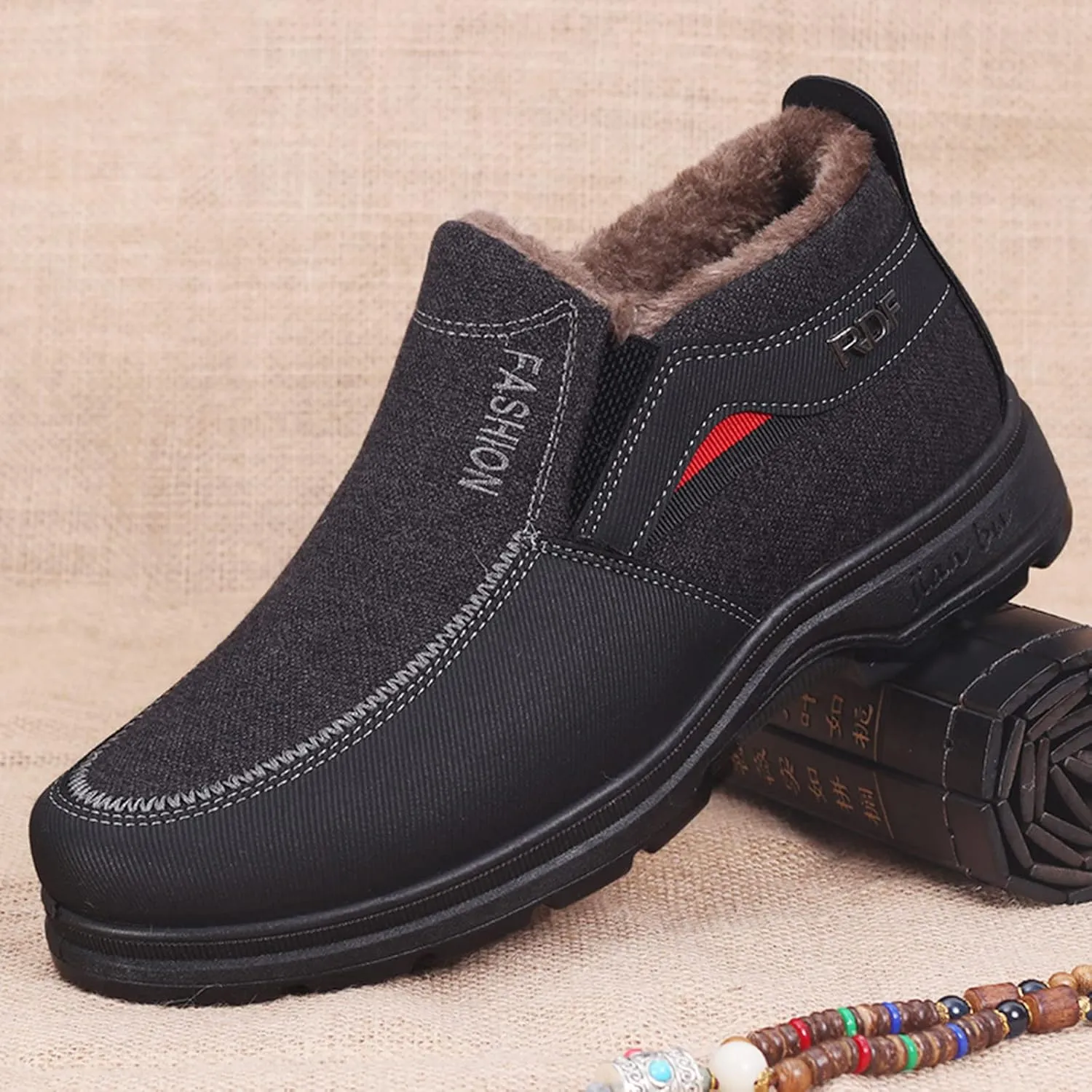 Fashion Snow Boots for Men Comfort Slip On Winter Boots Non Slip Walking Boots Fleece Lined Insulated Boots