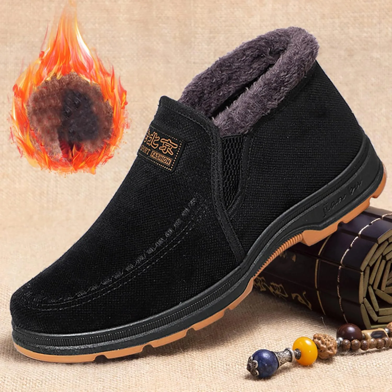 Fashion Snow Boots for Men Comfort Slip On Winter Boots Non Slip Walking Boots Fleece Lined Insulated Boots