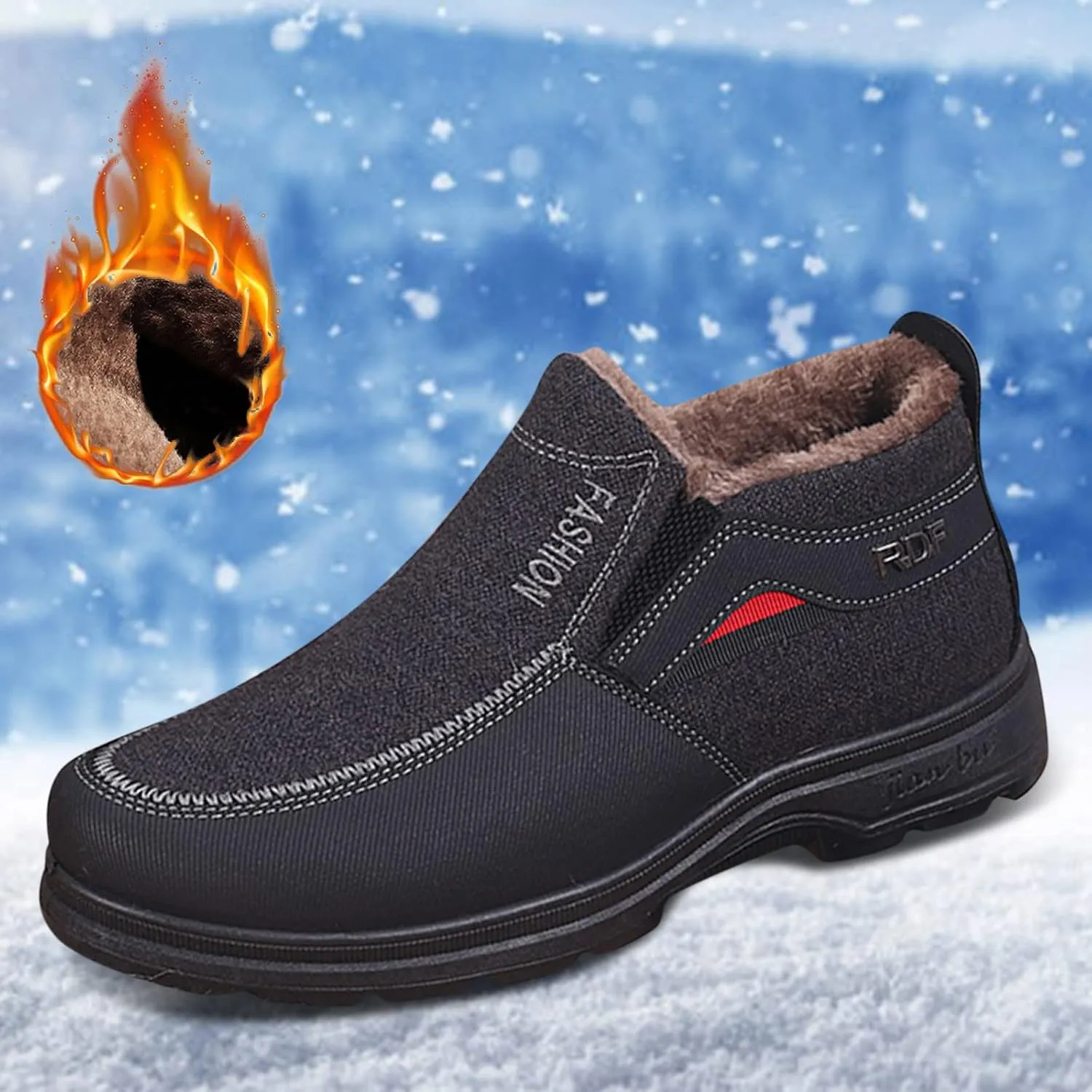 Fashion Snow Boots for Men Comfort Slip On Winter Boots Non Slip Walking Boots Fleece Lined Insulated Boots