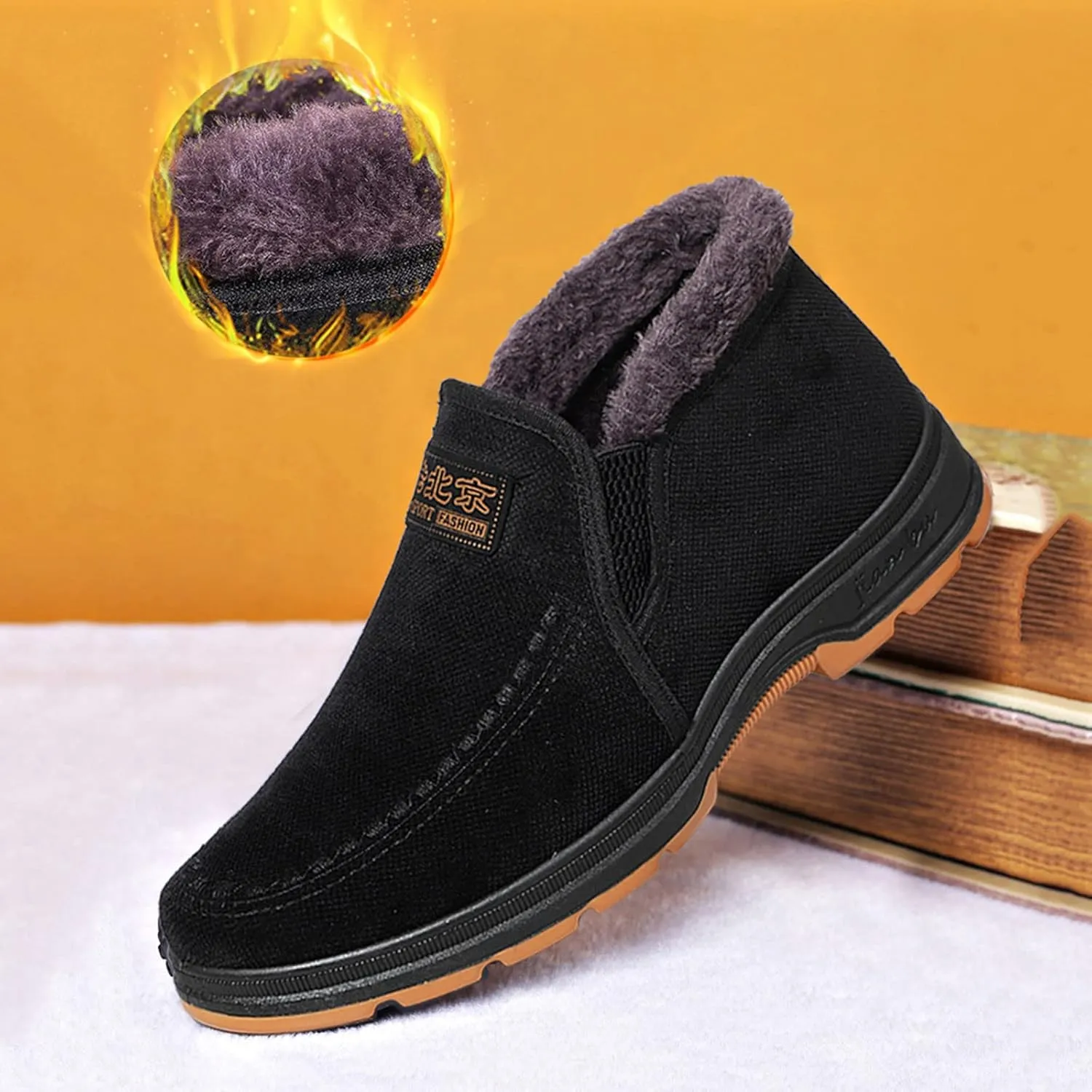 Fashion Snow Boots for Men Comfort Slip On Winter Boots Non Slip Walking Boots Fleece Lined Insulated Boots