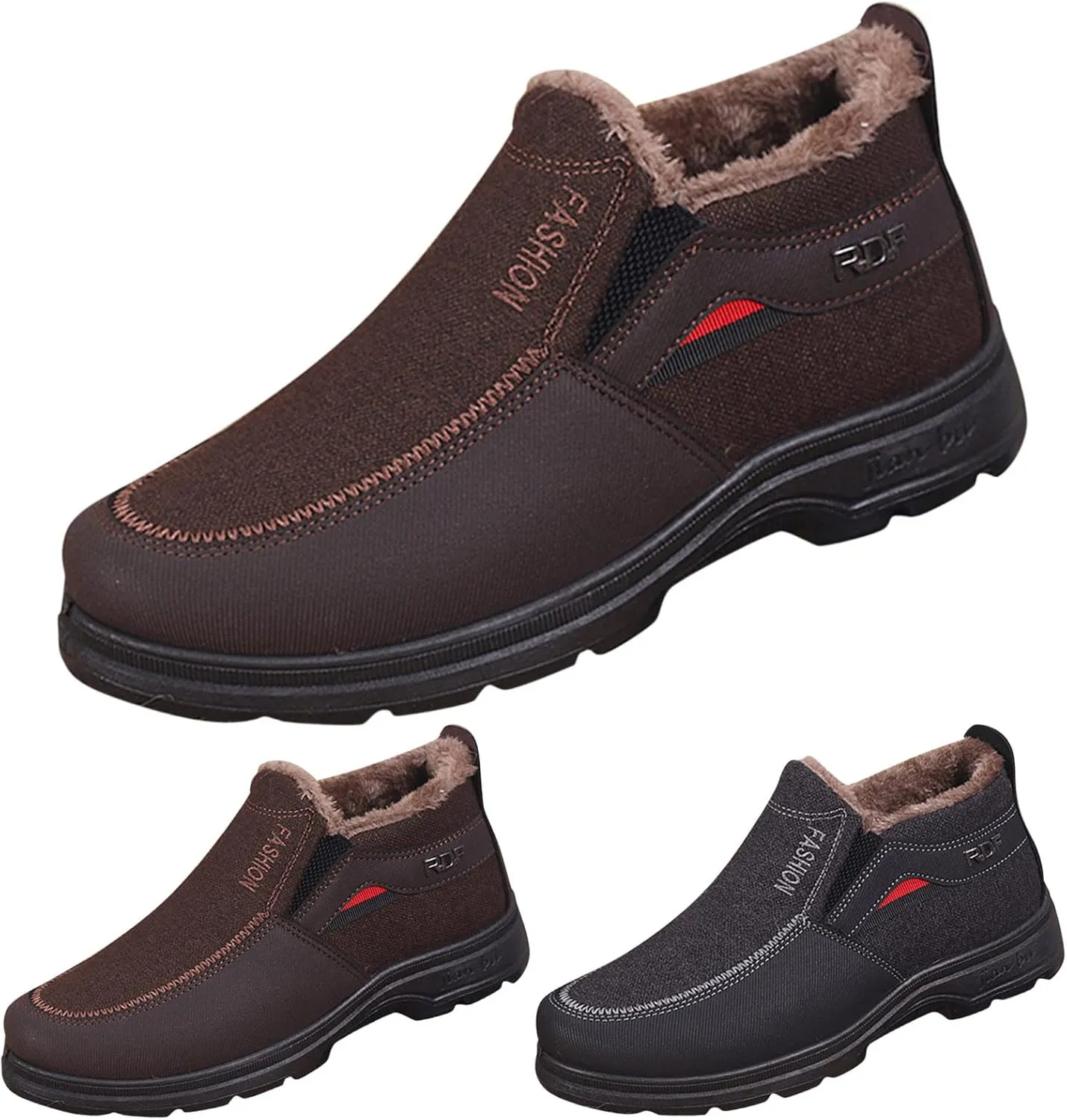 Fashion Snow Boots for Men Comfort Slip On Winter Boots Non Slip Walking Boots Fleece Lined Insulated Boots