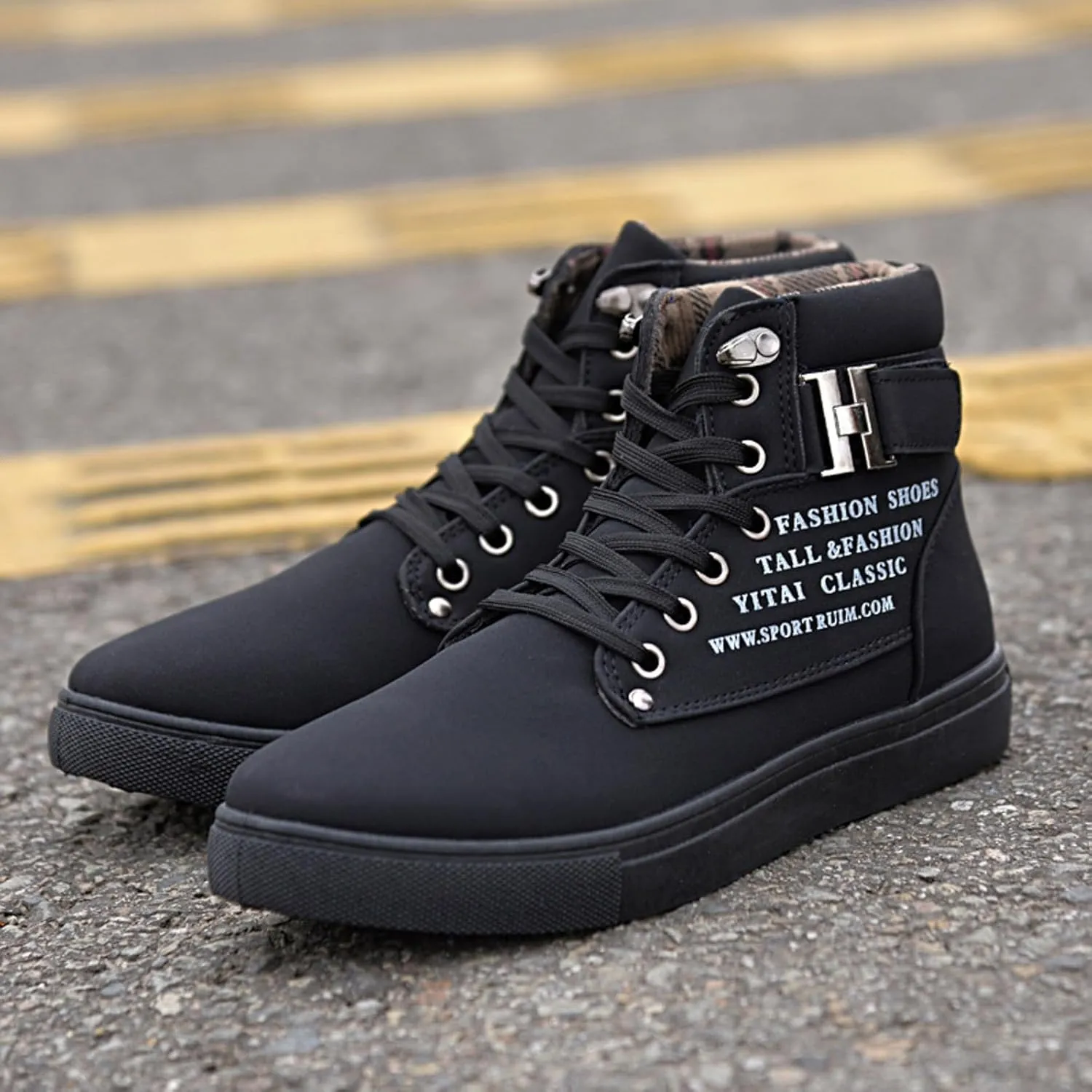 Flat Bottom Sport Shoes for Men Memory Foam Ankle Boots Comfort Lace Up Walking Boots Lightweight Casual Light Boots