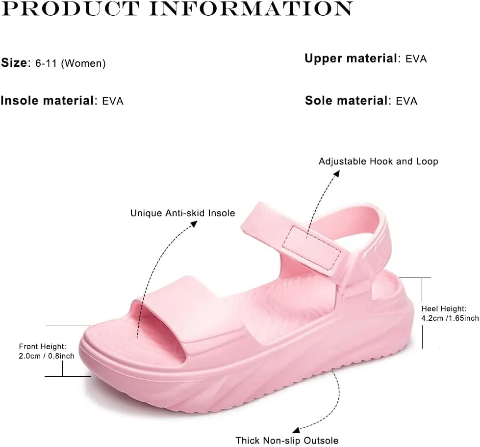 FUNKYMONKEY Women's Platform Plastic Sandals Ultra Light EVA Thick Sole Open Toe Waterproof Shoes