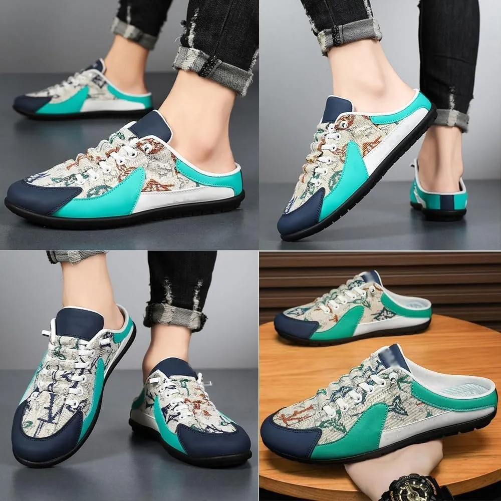 HUIQINGLI Men's Backless Sneakers, 2025 New Summer Slip on Mule Sneakers, Comfortable Mesh Breathable Sports Slippers