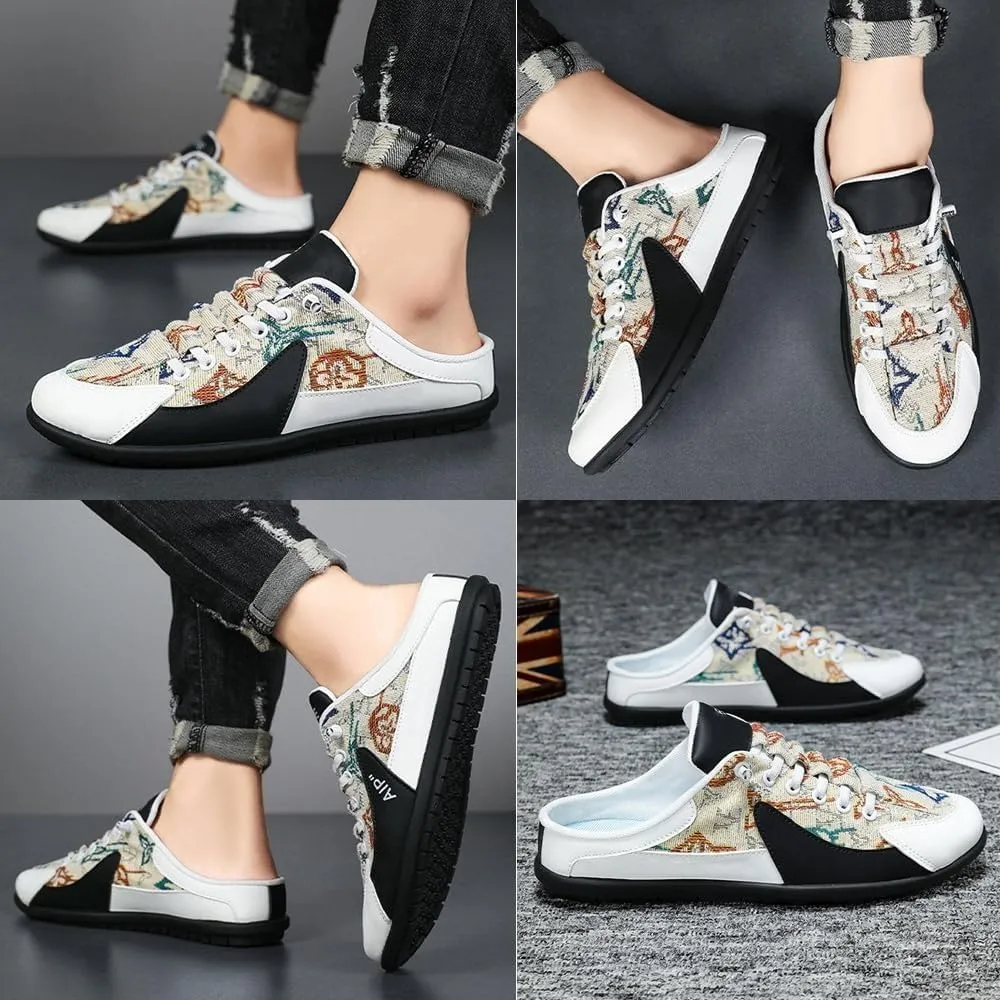 HUIQINGLI Men's Backless Sneakers, 2025 New Summer Slip on Mule Sneakers, Comfortable Mesh Breathable Sports Slippers
