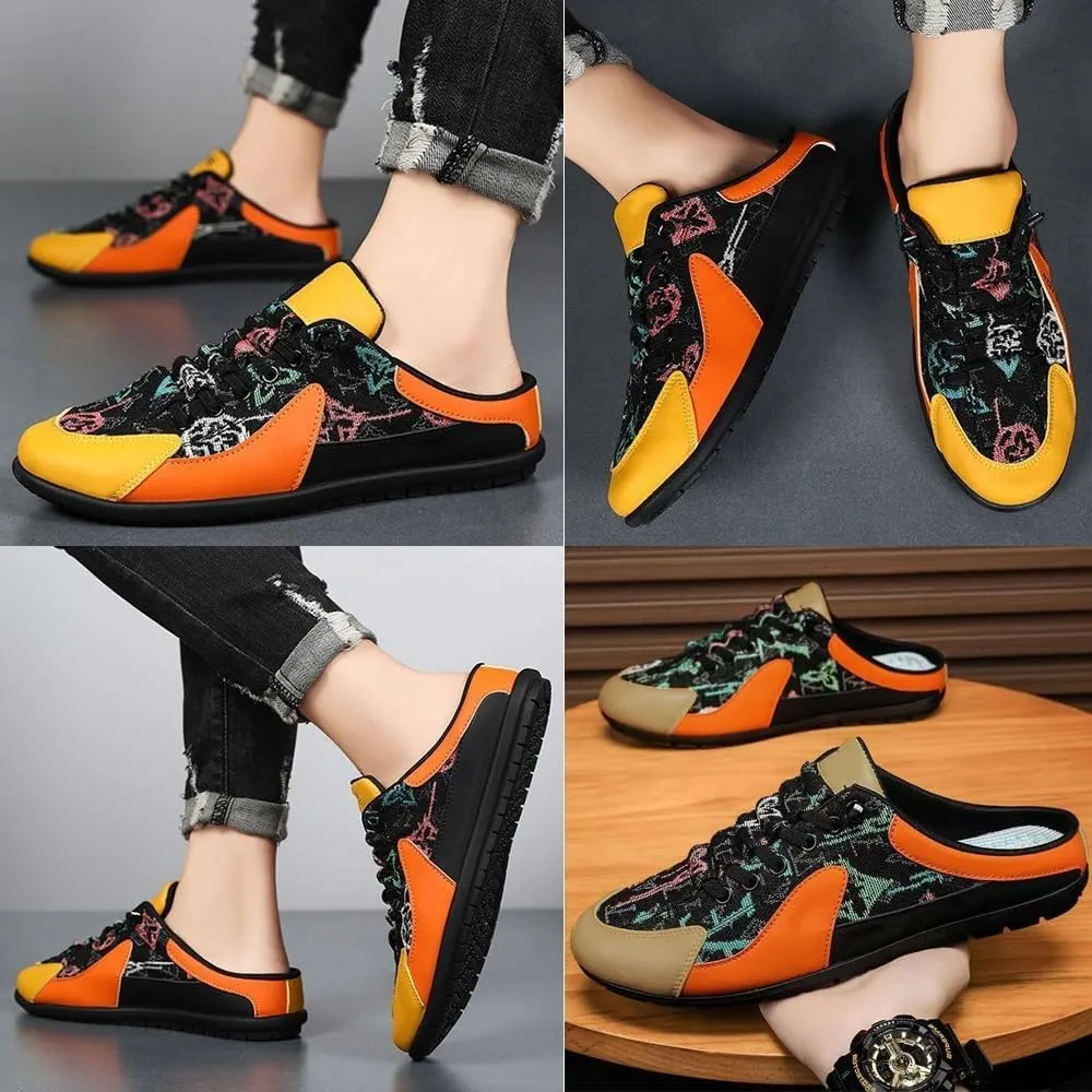 HUIQINGLI Men's Backless Sneakers, 2025 New Summer Slip on Mule Sneakers, Comfortable Mesh Breathable Sports Slippers