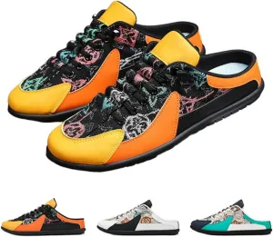 HUIQINGLI Men's Backless Sneakers, 2025 New Summer Slip on Mule Sneakers, Comfortable Mesh Breathable Sports Slippers