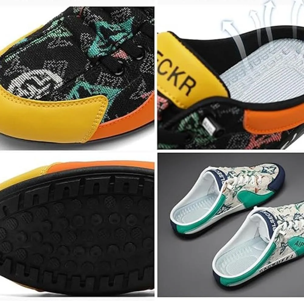HUIQINGLI Men's Backless Sneakers, 2025 New Summer Slip on Mule Sneakers, Comfortable Mesh Breathable Sports Slippers