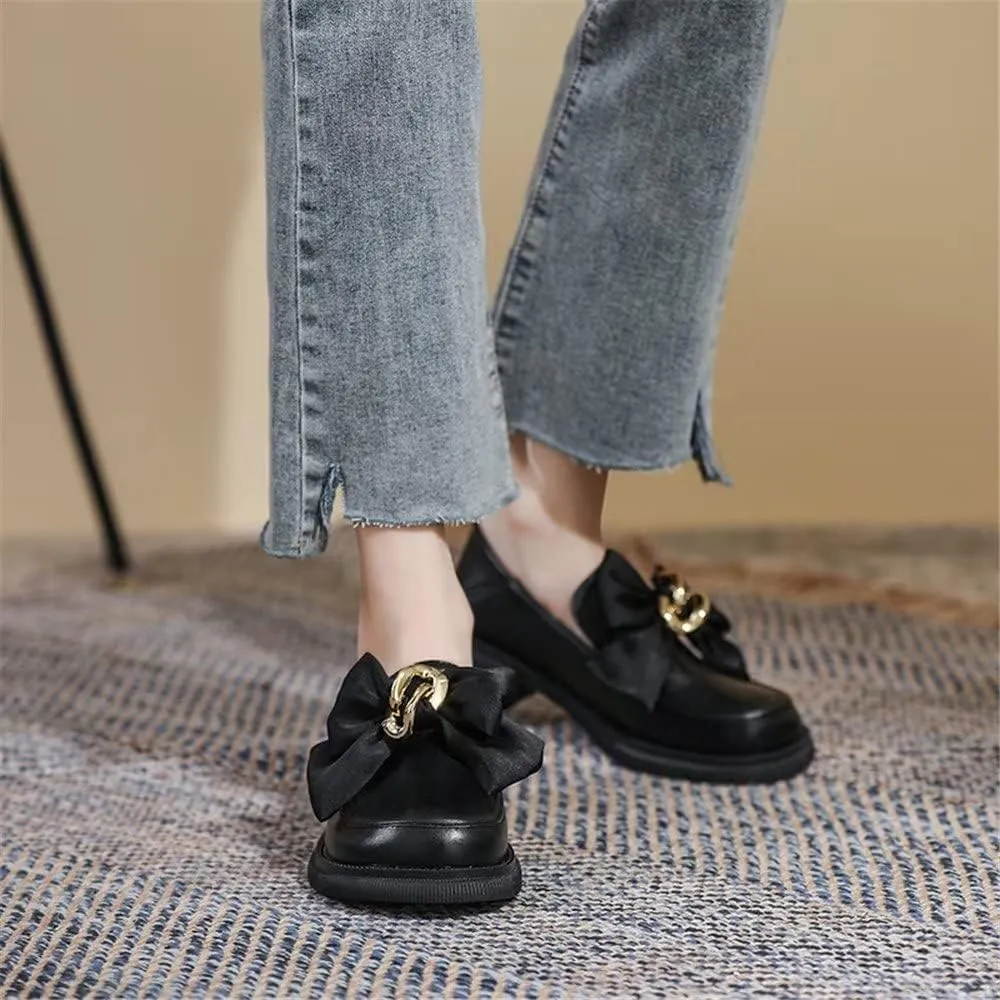 INEELUYI Women's Loafers Comfortable Bowknot Chunky Heel Platform Driving Flats Casual Round Toe Slip On Loafer Shoes