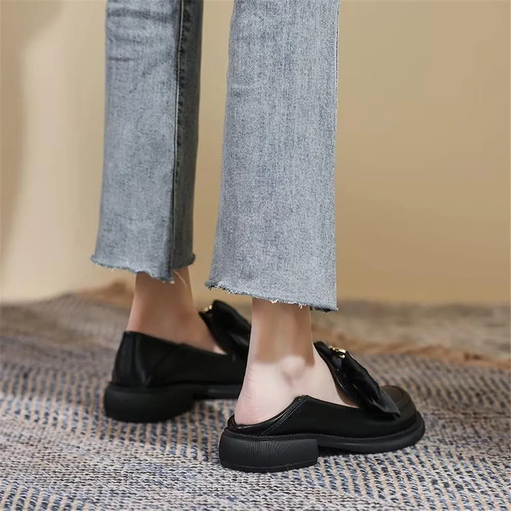 INEELUYI Women's Loafers Comfortable Bowknot Chunky Heel Platform Driving Flats Casual Round Toe Slip On Loafer Shoes