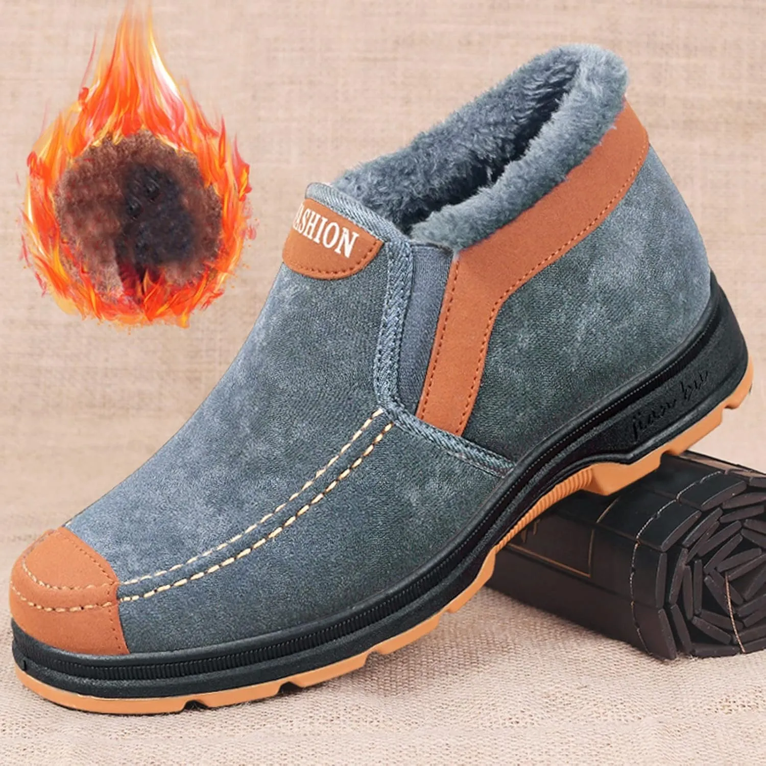 Insulated Slip On Winter Boots for Men Lightweight Comfort Walking Ankle Booties Plus Velvet Warm Snow Boots