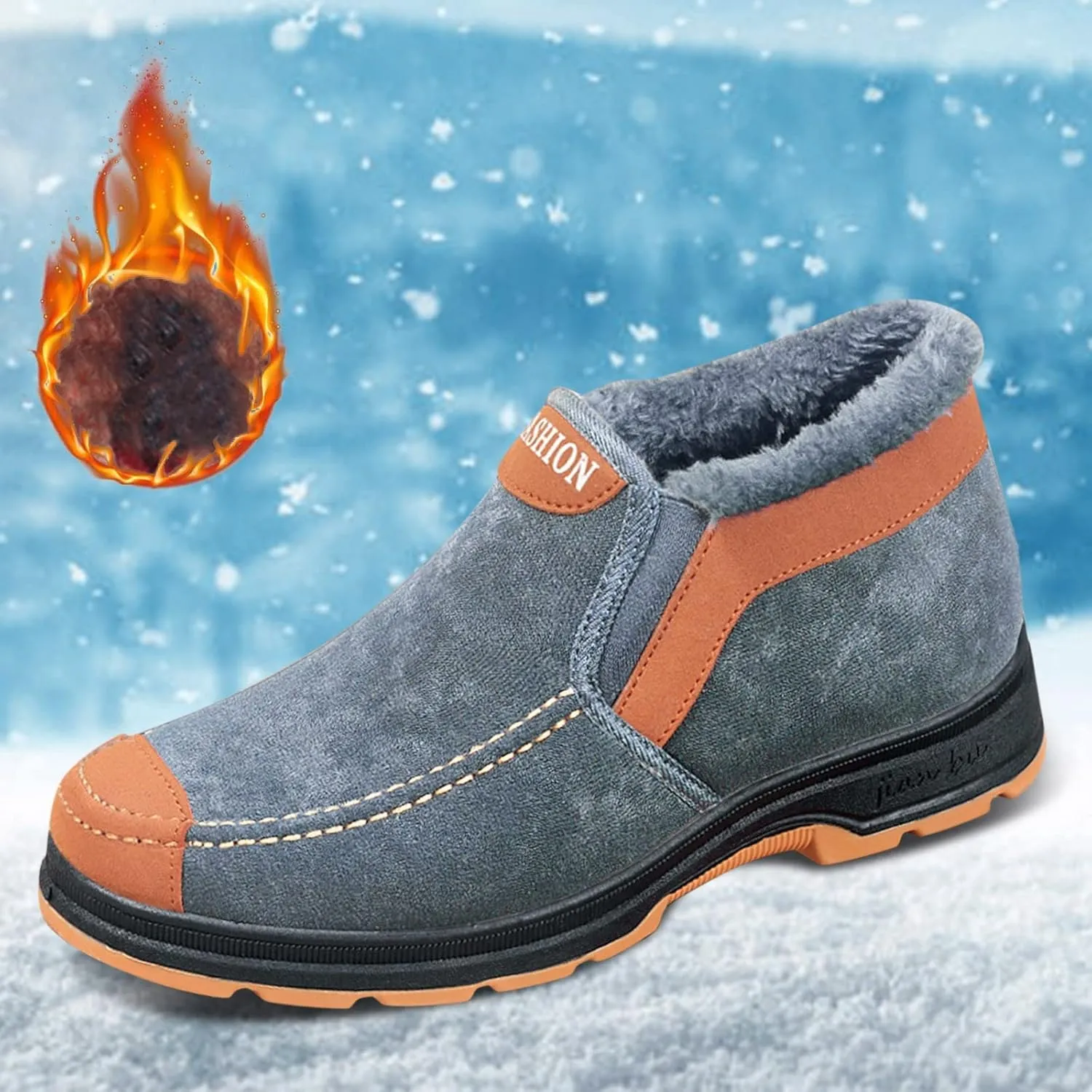 Insulated Slip On Winter Boots for Men Lightweight Comfort Walking Ankle Booties Plus Velvet Warm Snow Boots