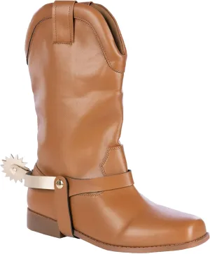 Kids Cowboy Costume Boots | Faux Leather Boots with Notched Faux Leather Wheel Spurs for Halloween or Dress Up