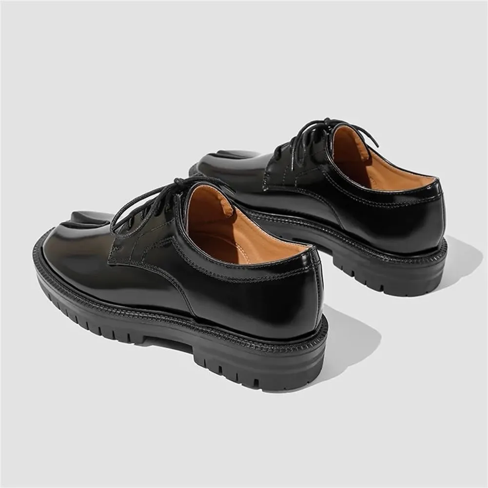 Kluolandi Split Toe Loafers for Women Tabi Shoes Platform Chunky Heel Loafers Lace Up Business Casual Black Leather Shoes