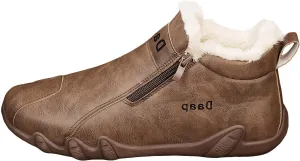 Leather Furry Boots for Men Fleece Lined Warm Winter Boots Water Proof Insulated Boots Soft Men's Wide Width Snow Boots