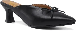 LEHOOR Women Low Kitten Heel Mules with Bows Pointed Closed Toe Slip On Dress Loafers Shoes Backless 2 Inch Chunky Block Heel Slide Slipper Ladies Dressy Comfort Elegant Spring Office Shoes 4-13 M US