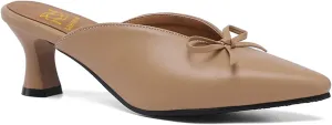 LEHOOR Women Low Kitten Heel Mules with Bows Pointed Closed Toe Slip On Dress Loafers Shoes Backless 2 Inch Chunky Block Heel Slide Slipper Ladies Dressy Comfort Elegant Spring Office Shoes 4-13 M US
