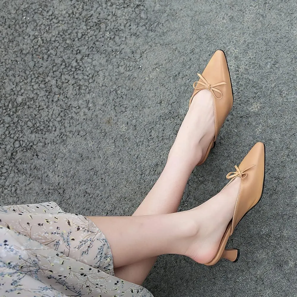 LEHOOR Women Low Kitten Heel Mules with Bows Pointed Closed Toe Slip On Dress Loafers Shoes Backless 2 Inch Chunky Block Heel Slide Slipper Ladies Dressy Comfort Elegant Spring Office Shoes 4-13 M US