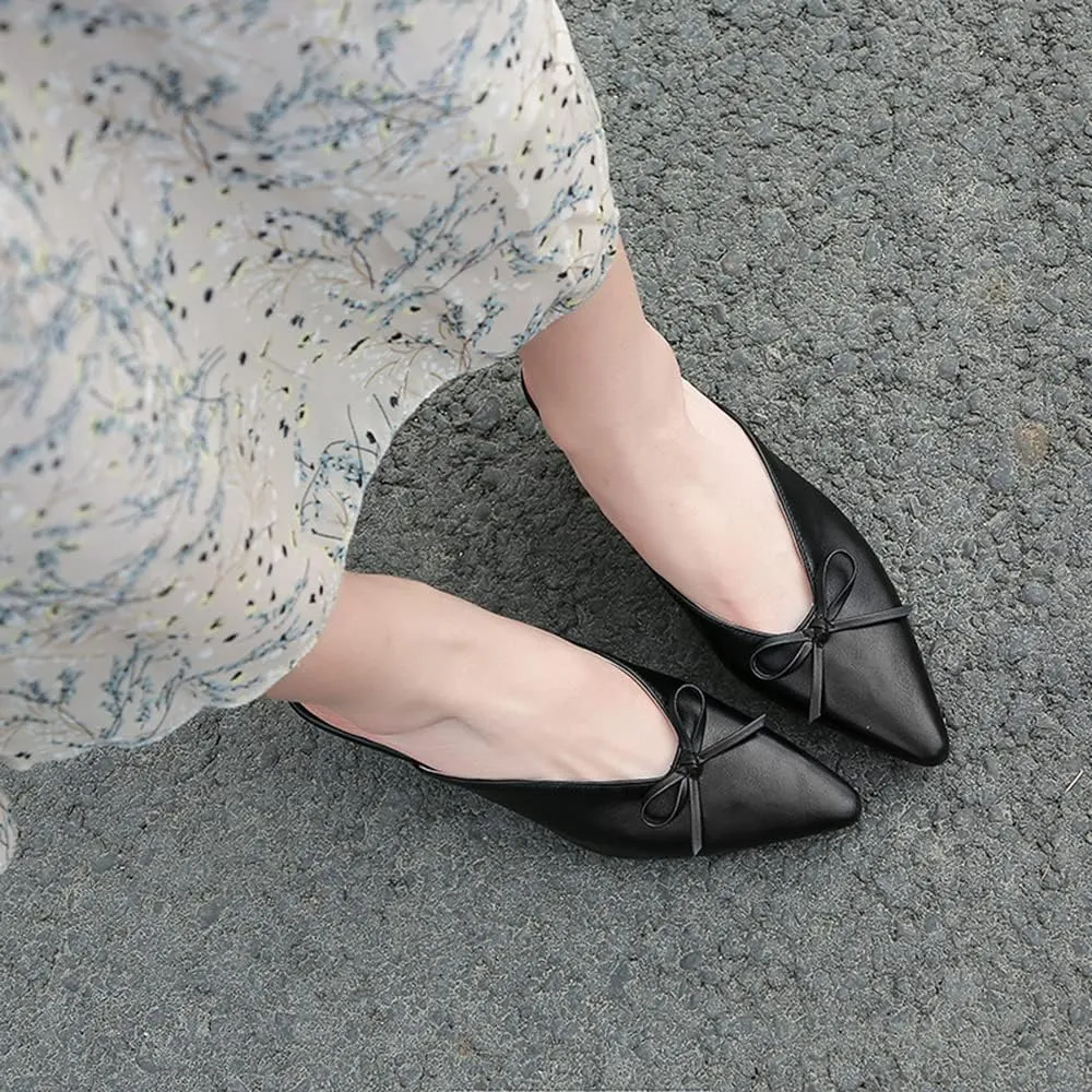 LEHOOR Women Low Kitten Heel Mules with Bows Pointed Closed Toe Slip On Dress Loafers Shoes Backless 2 Inch Chunky Block Heel Slide Slipper Ladies Dressy Comfort Elegant Spring Office Shoes 4-13 M US