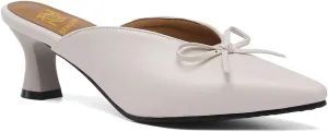LEHOOR Women Low Kitten Heel Mules with Bows Pointed Closed Toe Slip On Dress Loafers Shoes Backless 2 Inch Chunky Block Heel Slide Slipper Ladies Dressy Comfort Elegant Spring Office Shoes 4-13 M US