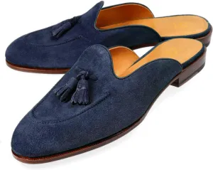 LEHOOR Women Mules Flats with Tassel Round Closed Toe Suede Mule Shoes Slip On Comfortable 1 Inch Flat Heel Slide in Loafers Backless Fringe Vintage Casual Street Work Office Slipper 4-11 M US