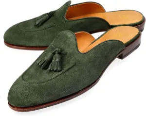 LEHOOR Women Mules Flats with Tassel Round Closed Toe Suede Mule Shoes Slip On Comfortable 1 Inch Flat Heel Slide in Loafers Backless Fringe Vintage Casual Street Work Office Slipper 4-11 M US