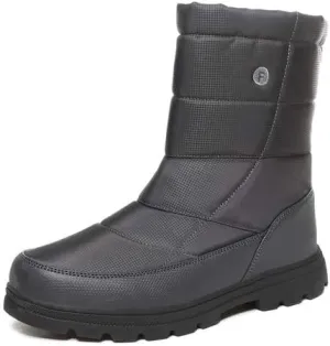 Men Women Winter Snow Boots,Unisex Water-Resistant Mid Calf Boots Zip Up with Fur Lining Outdoor, Gray
